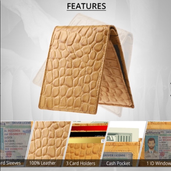 Tan Genuine Leather Croco Embossed RFID Men's Wallet - Picture 3 of 11